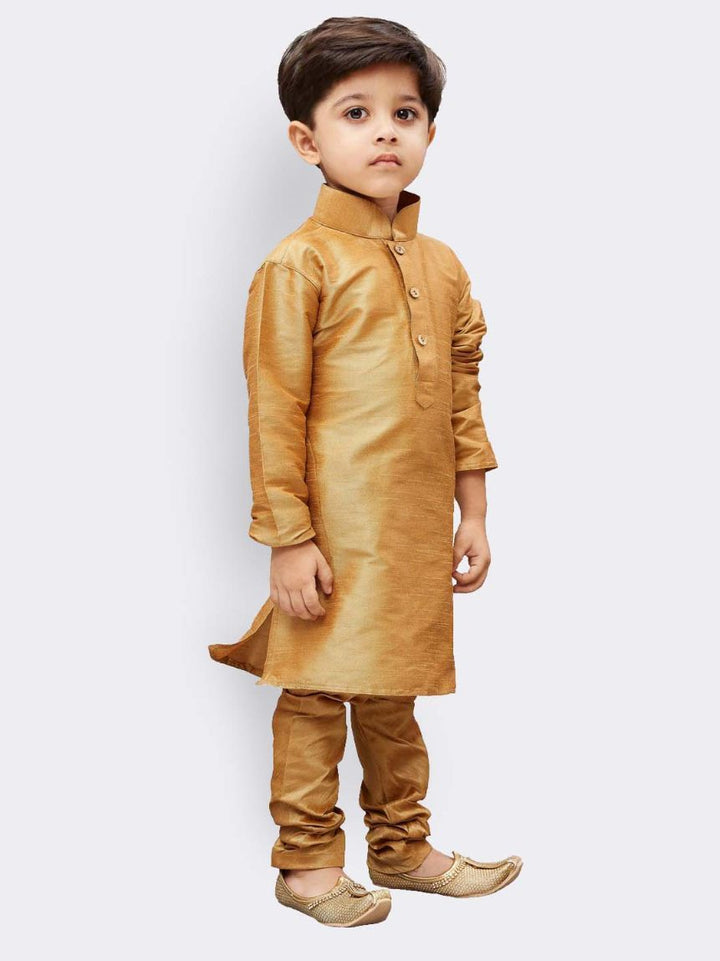 VASTRAMAY Boys' Gold Cotton Silk Kurta and Pyjama Set - qivii