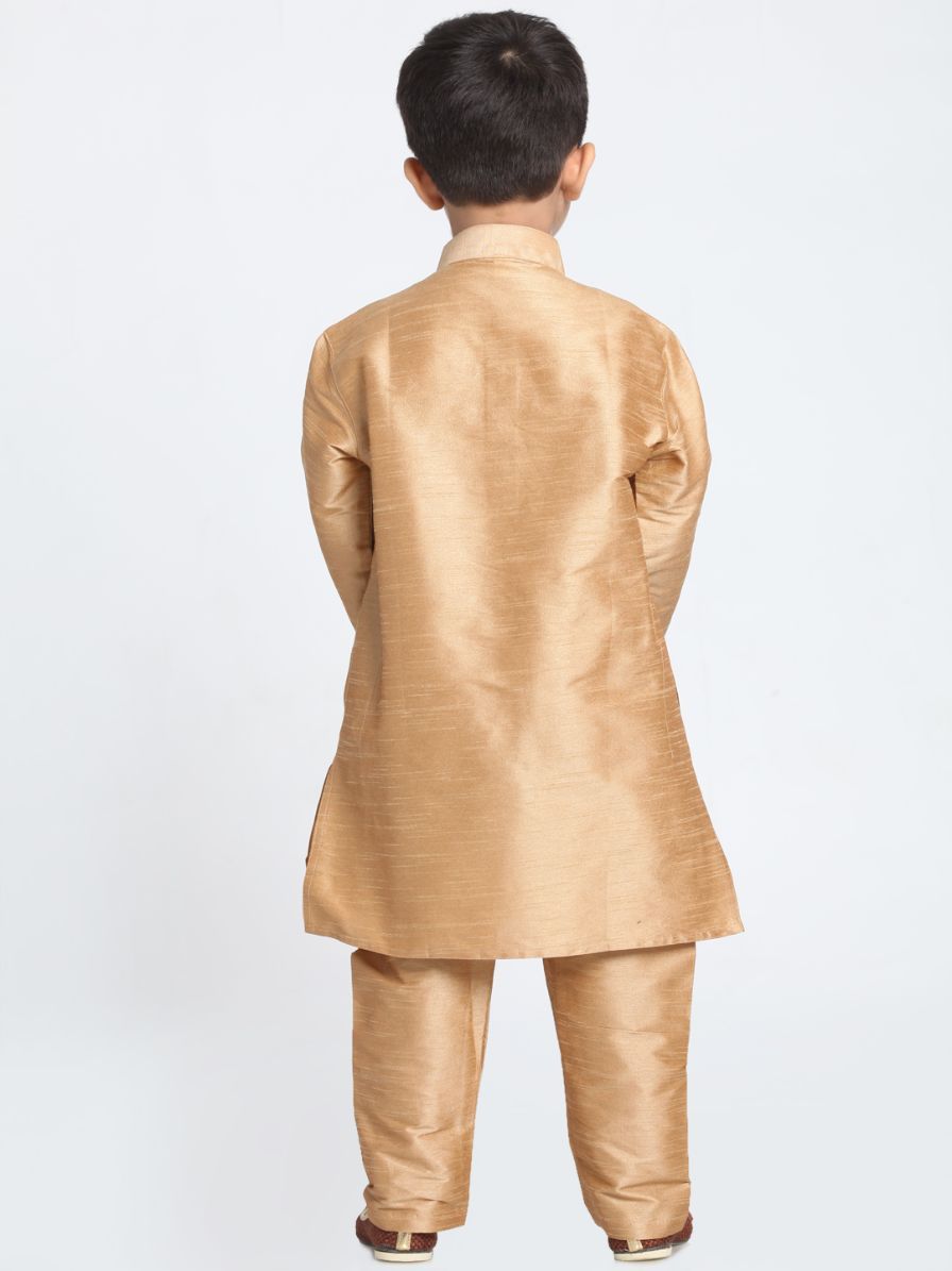 VASTRAMAY Boys' Gold Cotton Silk Kurta and Pyjama Set - qivii