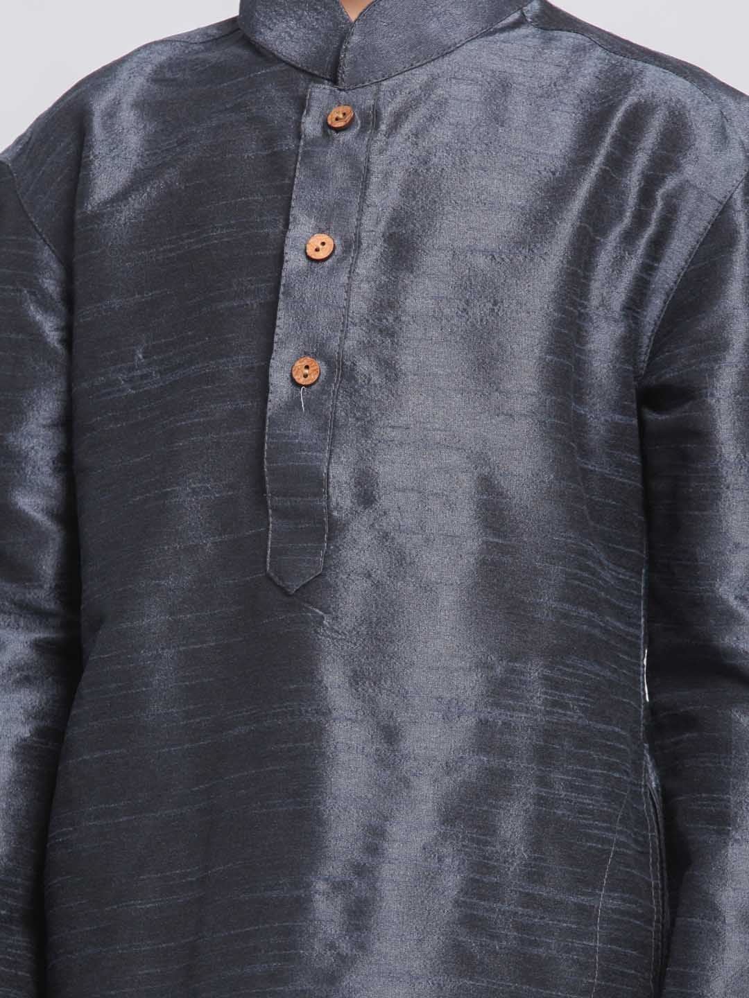 VASTRAMAY Boys' Grey Cotton Silk Blend Kurta and Pyjama Set - qivii