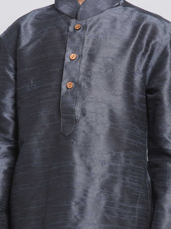 VASTRAMAY Boys' Grey Cotton Silk Blend Kurta and Pyjama Set - qivii