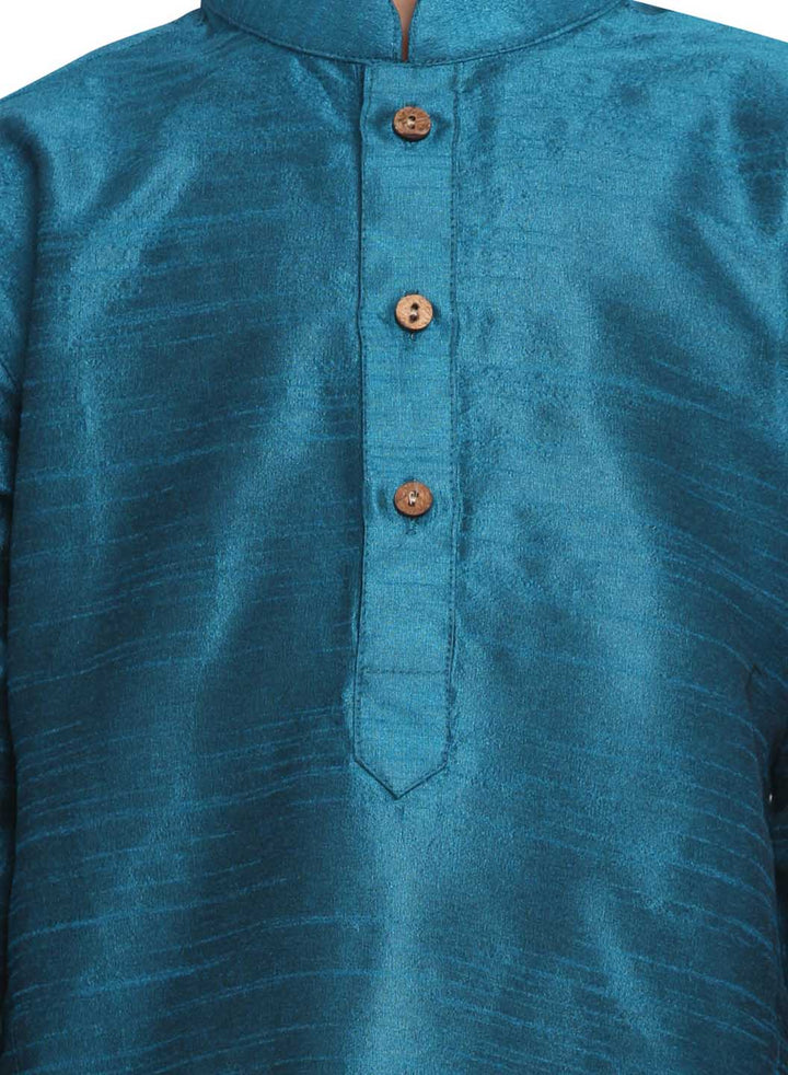VASTRAMAY Boys' Blue Cotton Silk Blend Kurta and Pyjama Set - qivii