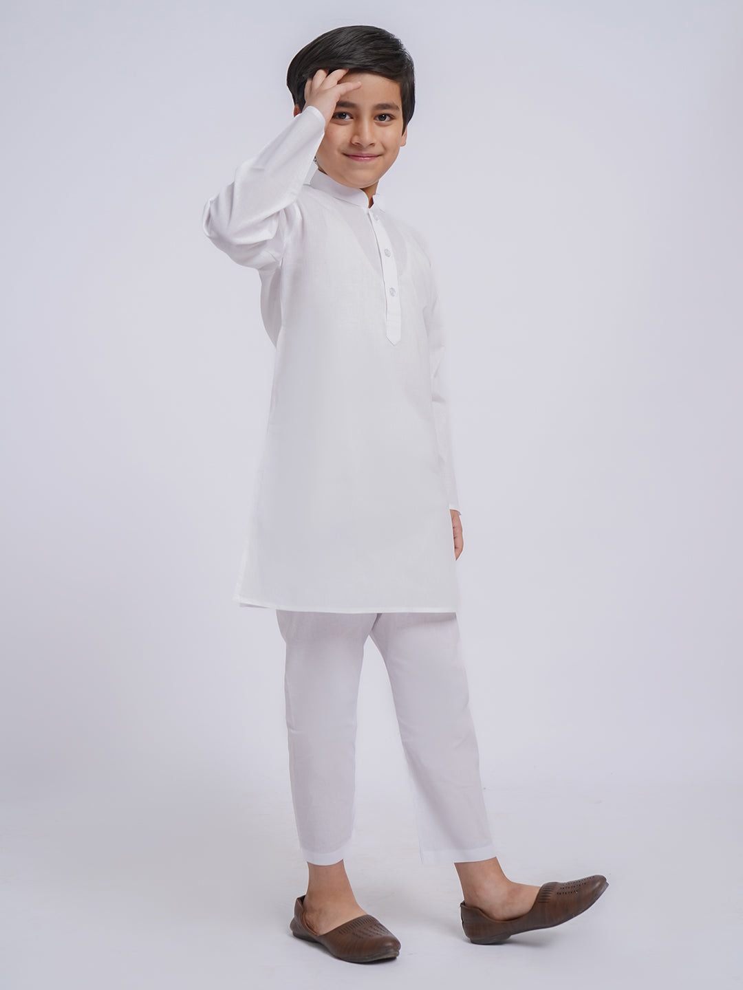 JBN Creation Boys' White Pure Cotton Kurta Pyjama Set - qivii