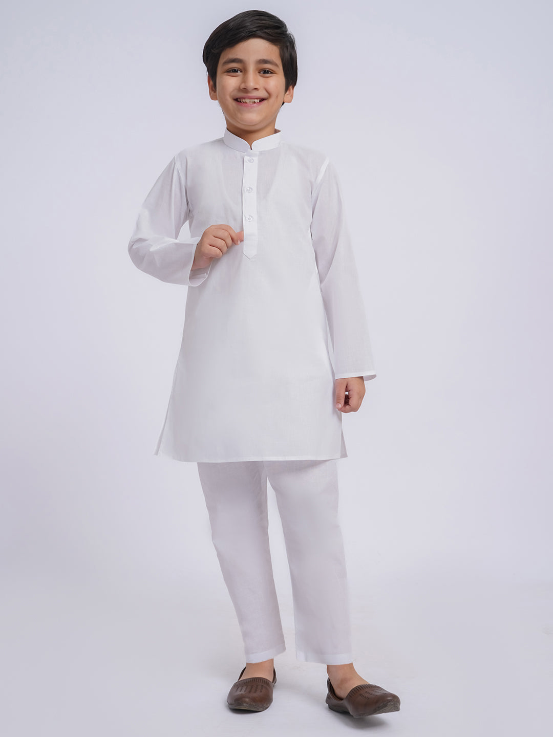 JBN Creation Boys' White Pure Cotton Kurta Pyjama Set - qivii