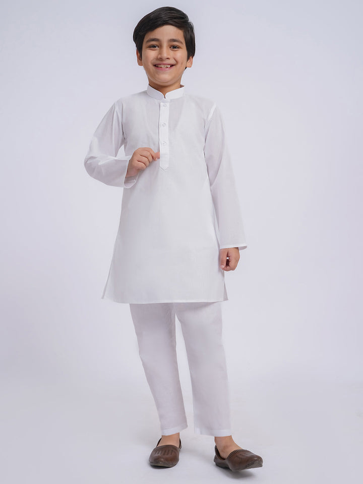 JBN Creation Boys' White Pure Cotton Kurta Pyjama Set - qivii