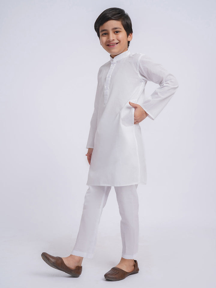JBN Creation Boys' White Pure Cotton Kurta Pyjama Set - qivii