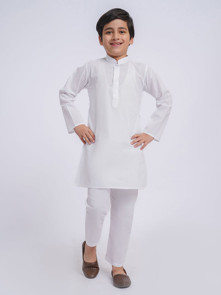 JBN Creation Boys' White Pure Cotton Kurta Pyjama Set - qivii