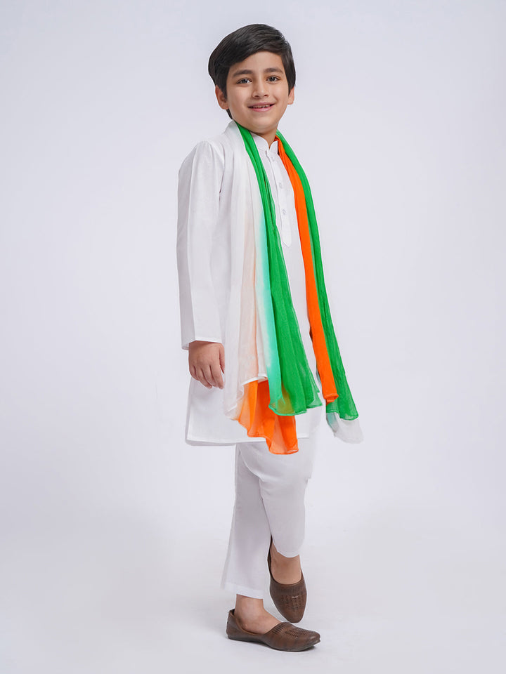 JBN Creation Boys' White Pure Cotton Kurta, Pyjama & Dupatta Set - qivii