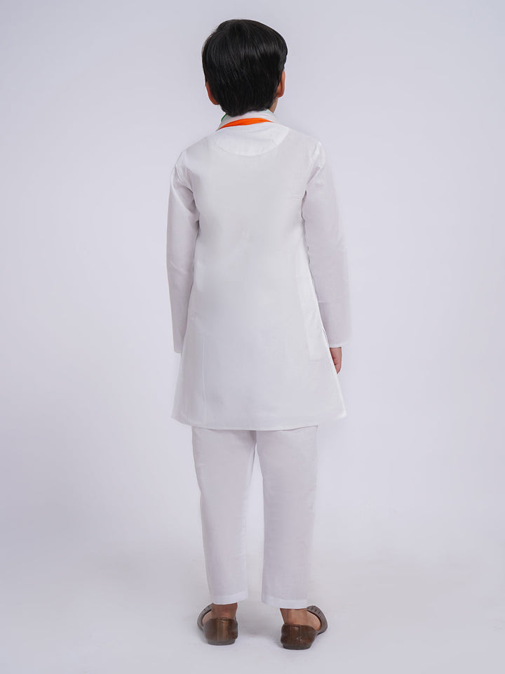 JBN Creation Boys' White Pure Cotton Kurta, Pyjama & Dupatta Set - qivii