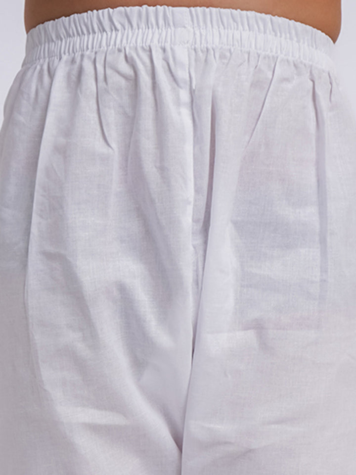 JBN Creation Boys' White Pure Cotton Kurta, Pyjama & Dupatta Set - qivii