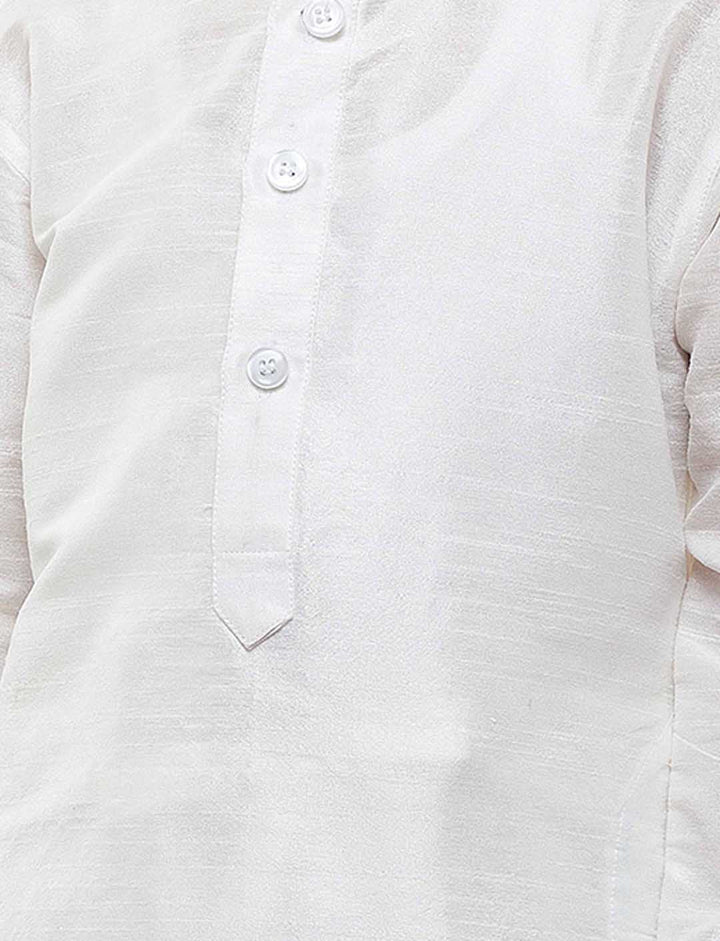 VASTRAMAY Boys' White Cotton Silk Kurta and Pyjama Set - qivii