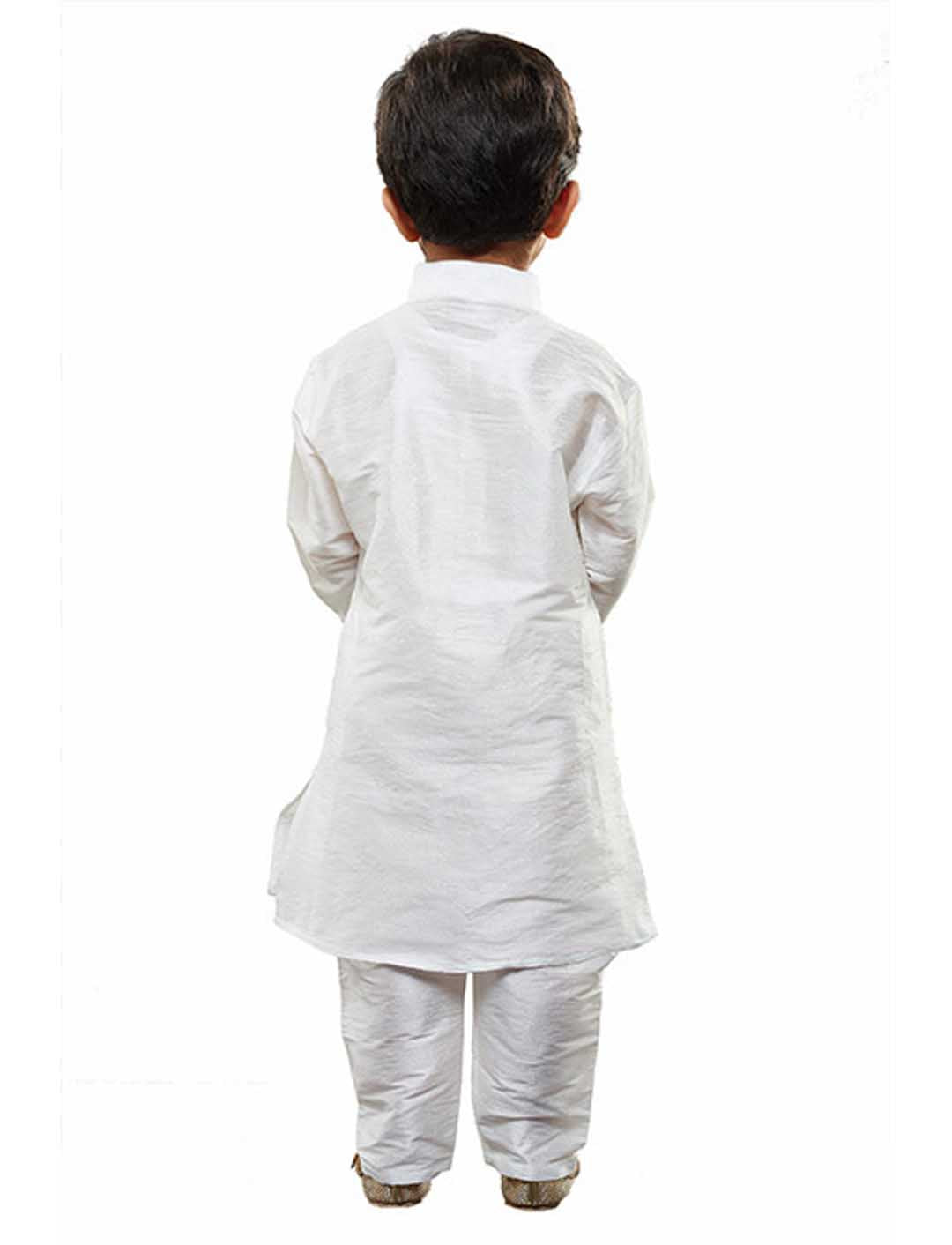 VASTRAMAY Boys' White Cotton Silk Kurta and Pyjama Set - qivii