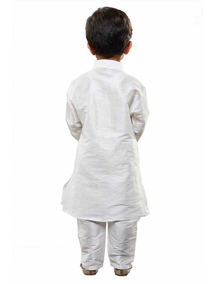 VASTRAMAY Boys' White Cotton Silk Kurta and Pyjama Set - qivii