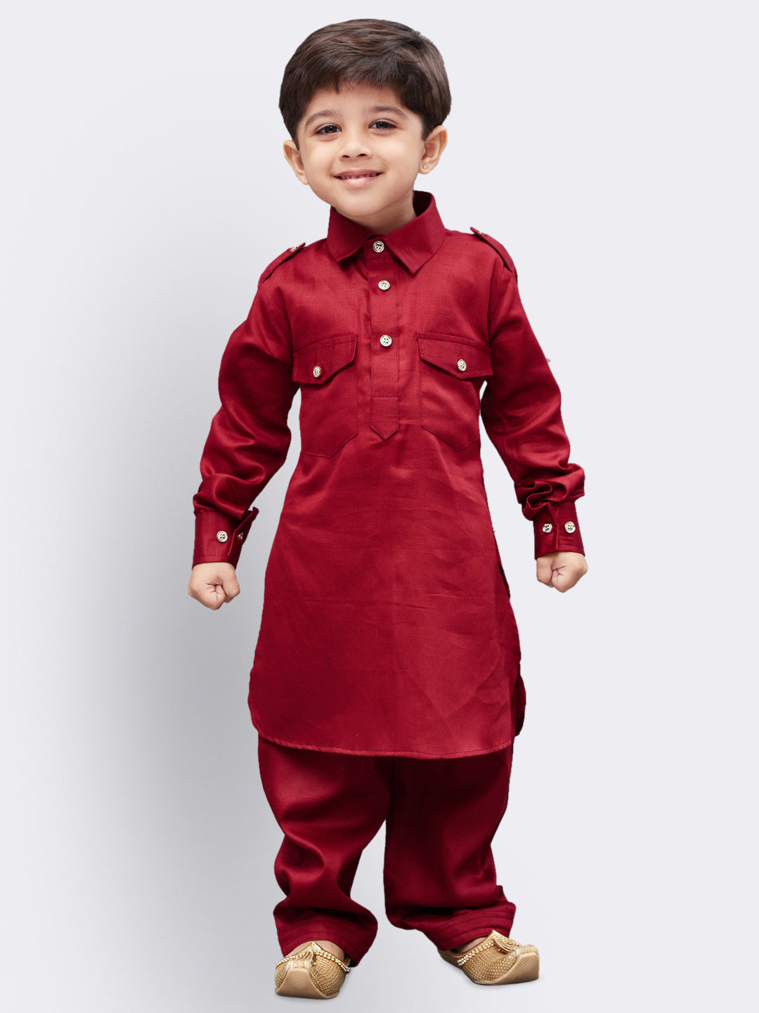 VASTRAMAY Boys' Maroon Cotton Pathani - qivii
