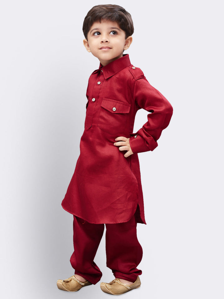 VASTRAMAY Boys' Maroon Cotton Pathani - qivii