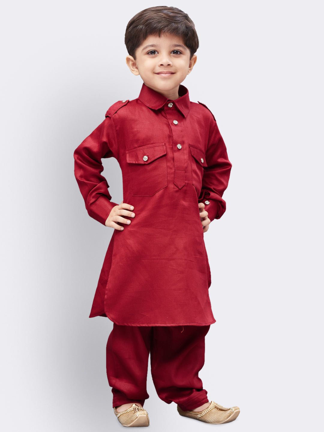 VASTRAMAY Boys' Maroon Cotton Pathani - qivii