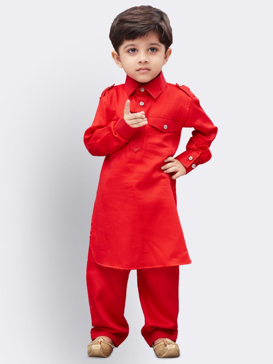 VASTRAMAY Boys' Red Cotton Pathani - qivii