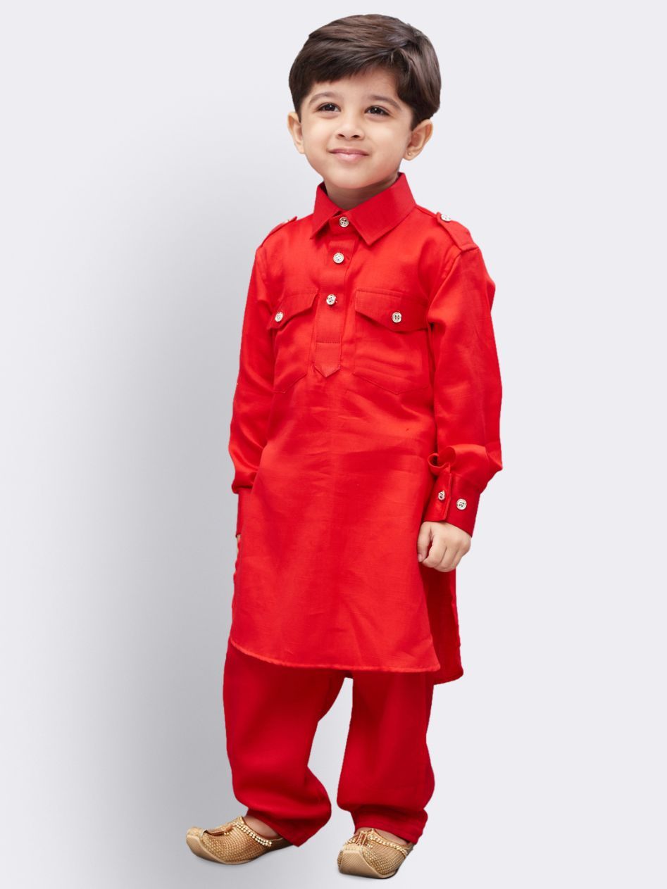 VASTRAMAY Boys' Red Cotton Pathani - qivii