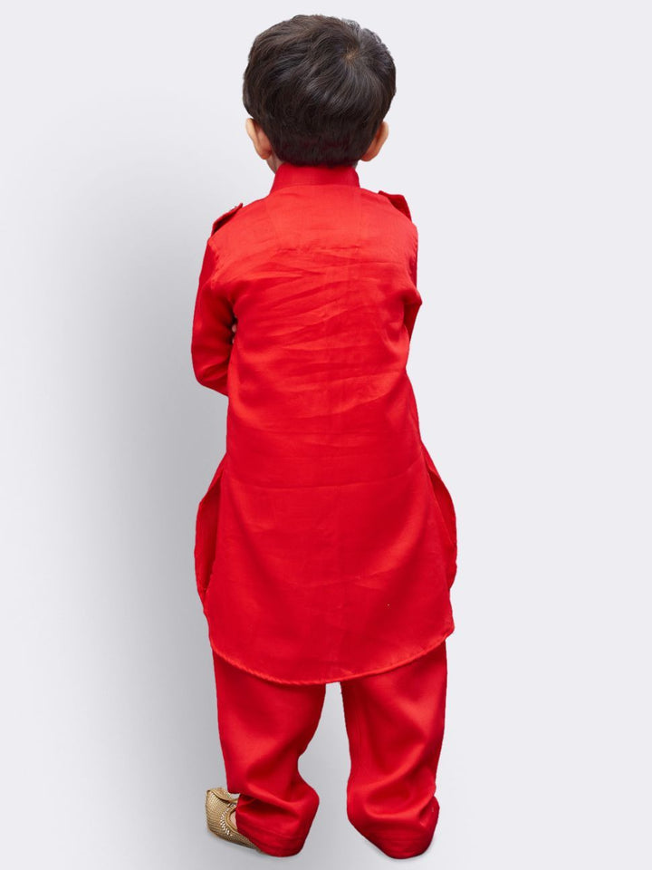 VASTRAMAY Boys' Red Cotton Pathani - qivii