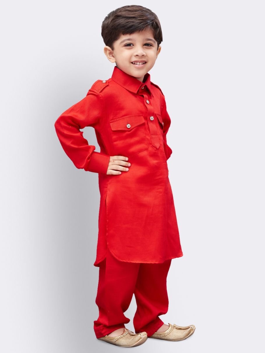VASTRAMAY Boys' Red Cotton Pathani - qivii