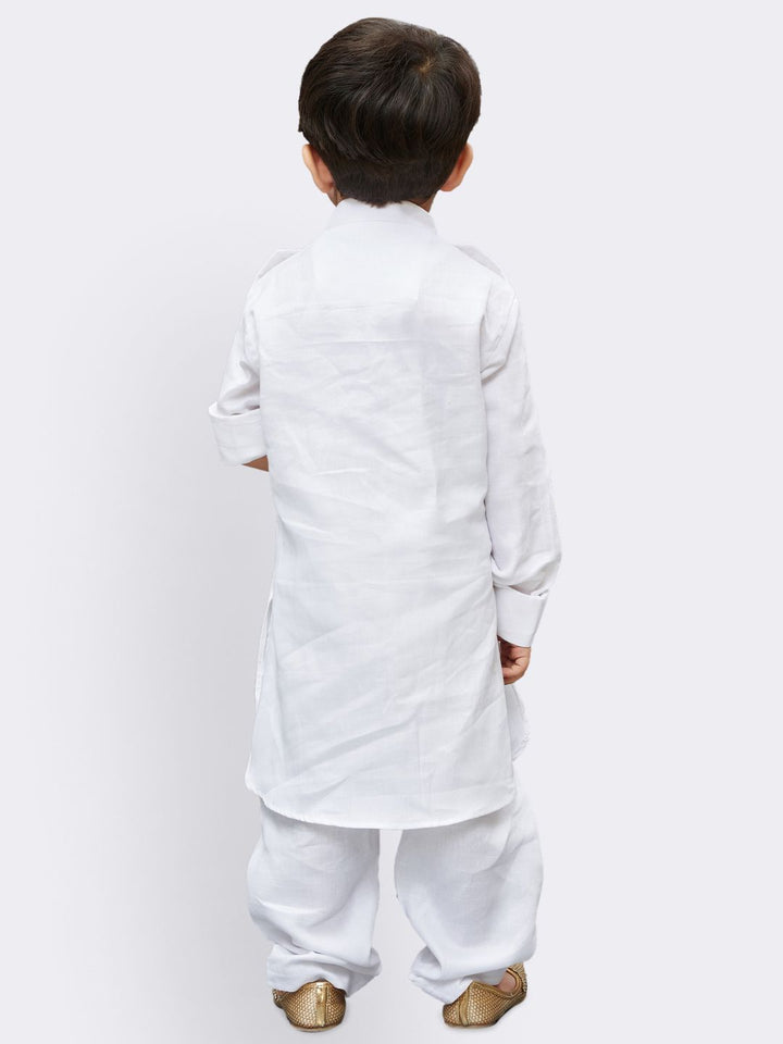 VASTRAMAY Boys' White Cotton Pathani - qivii