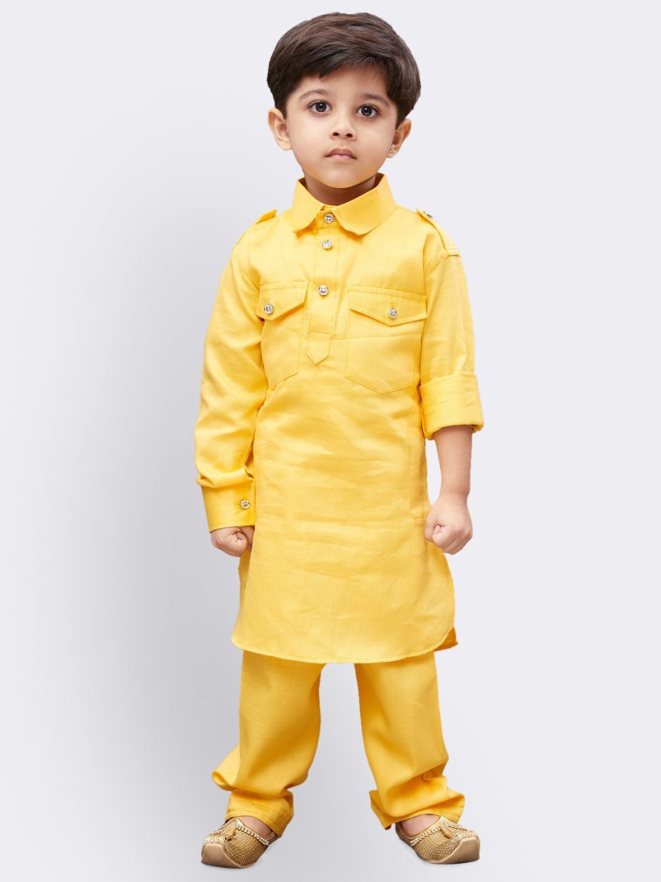 VASTRAMAY Boys' Yellow Cotton Pathani - qivii