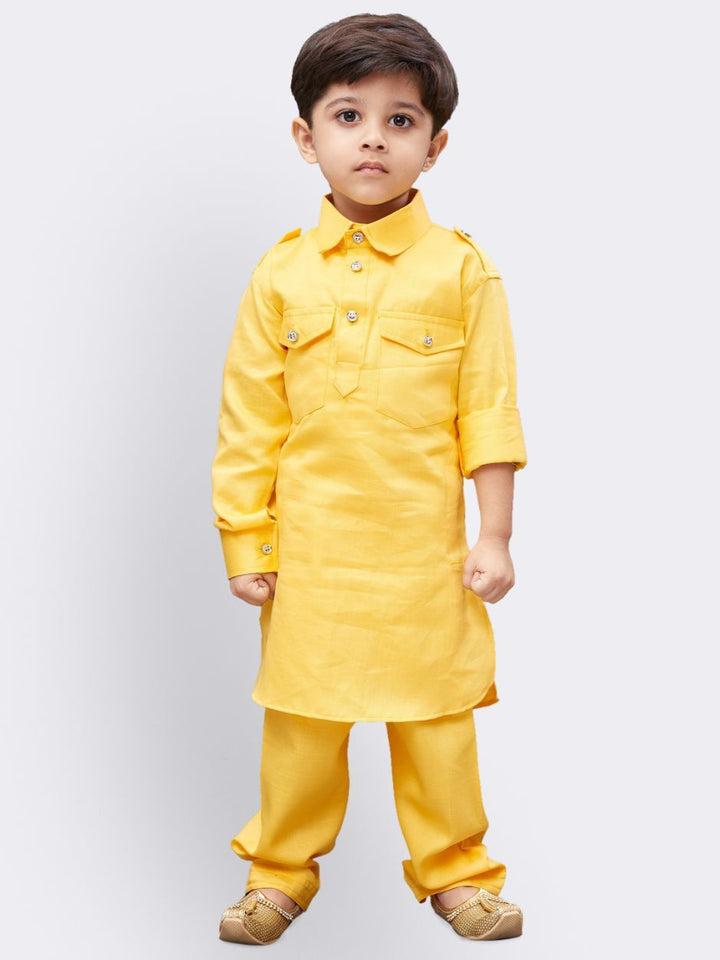 VASTRAMAY Boys' Yellow Cotton Pathani - qivii