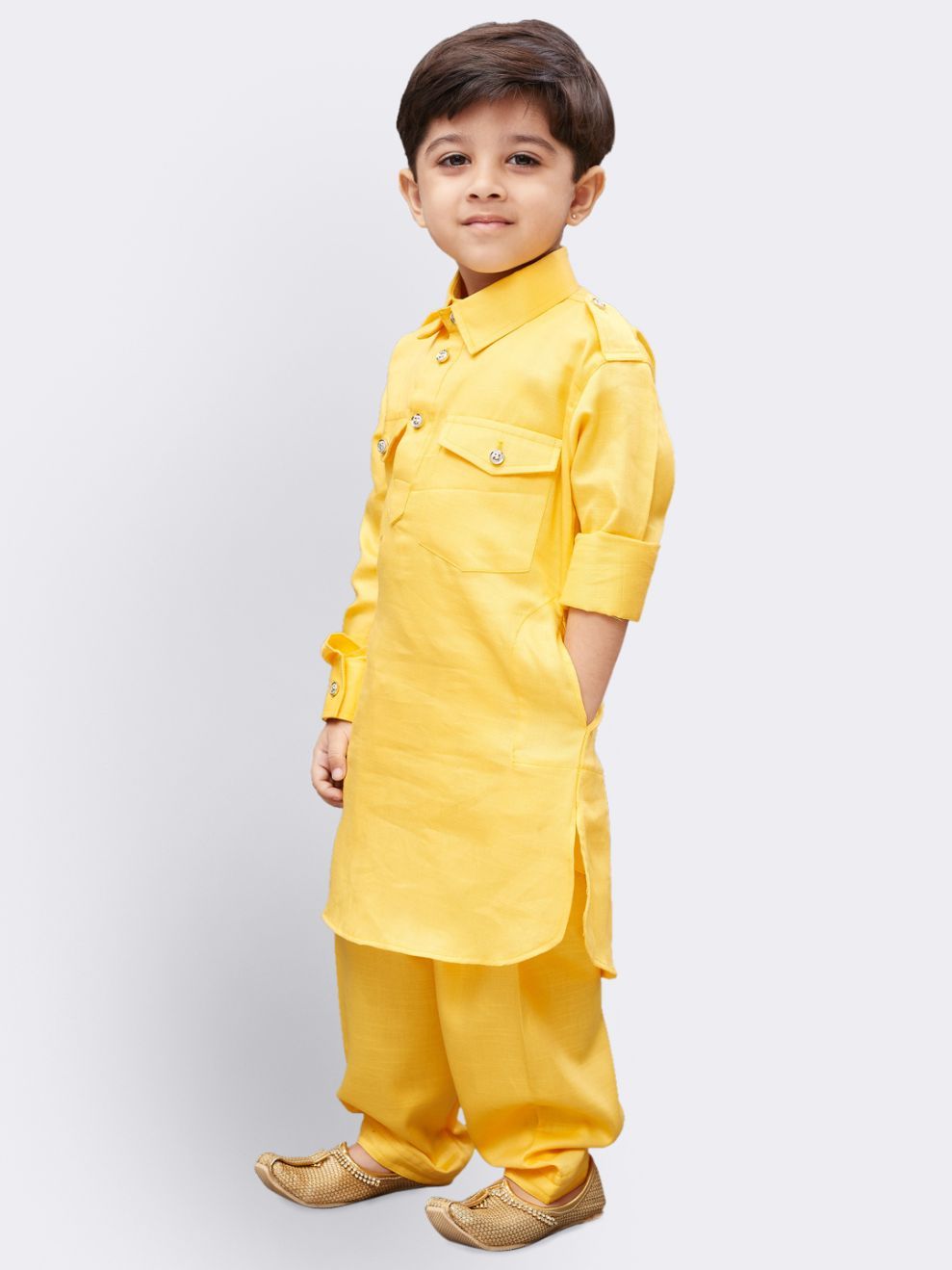 VASTRAMAY Boys' Yellow Cotton Pathani - qivii