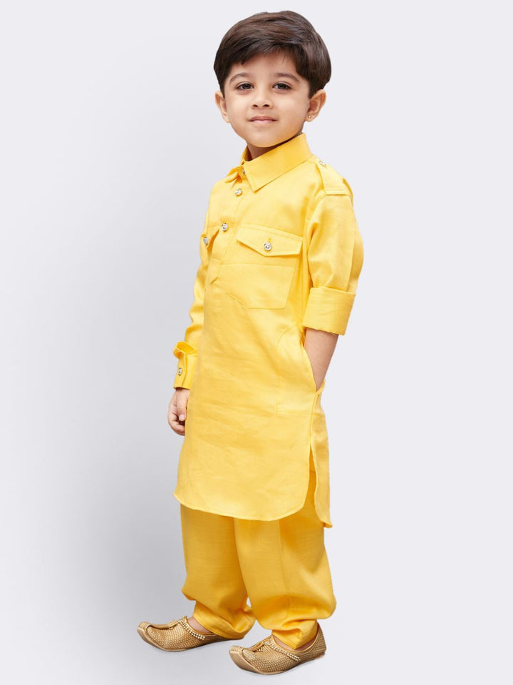 VASTRAMAY Boys' Yellow Cotton Pathani - qivii