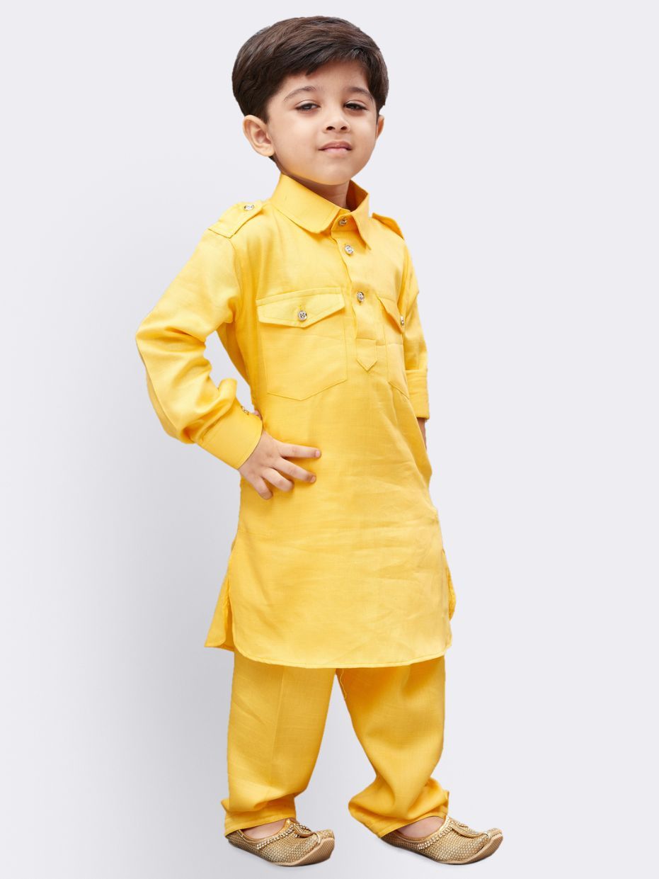 VASTRAMAY Boys' Yellow Cotton Pathani - qivii