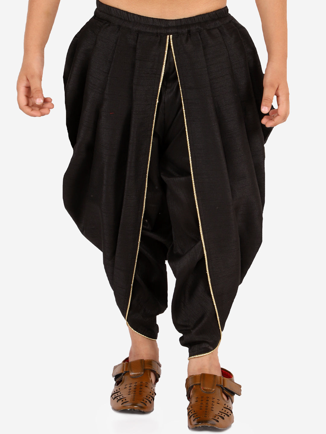 VASTRAMAY Boys' Black Silk Blend Solid Dhoti Pant - qivii