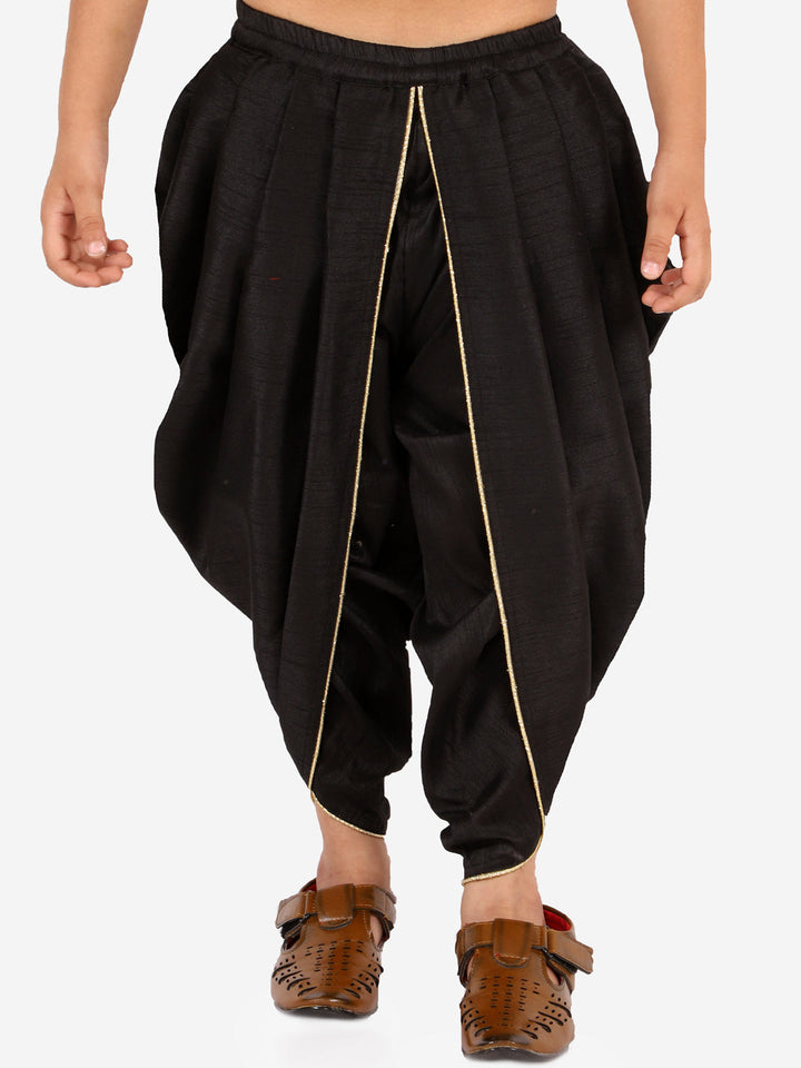 VASTRAMAY Boys' Black Silk Blend Solid Dhoti Pant - qivii