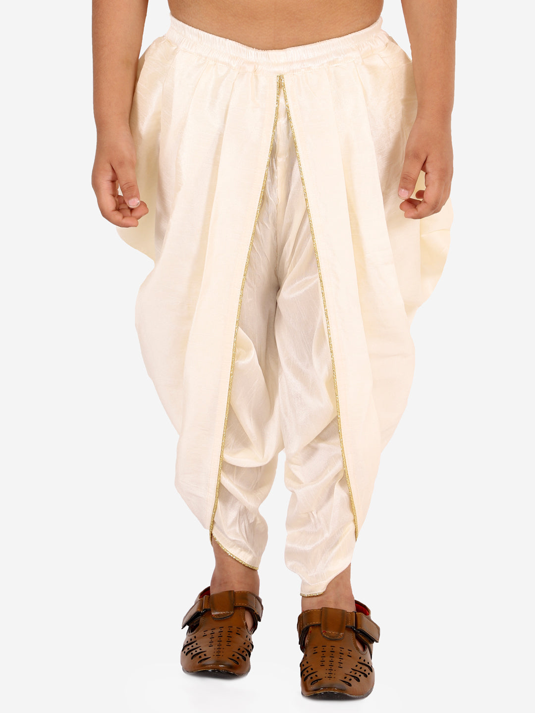 VASTRAMAY Boys' Cream Silk Blend Solid Dhoti Pant - qivii