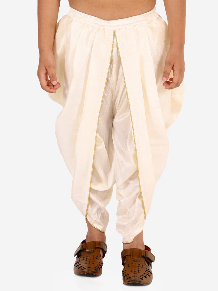 VASTRAMAY Boys' Cream Silk Blend Solid Dhoti Pant - qivii
