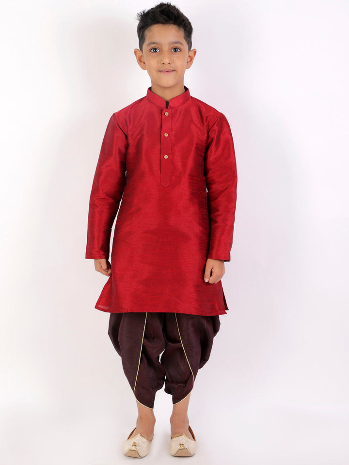 VASTRAMAY Boys' Burgundy Silk Blend Dhoti - qivii