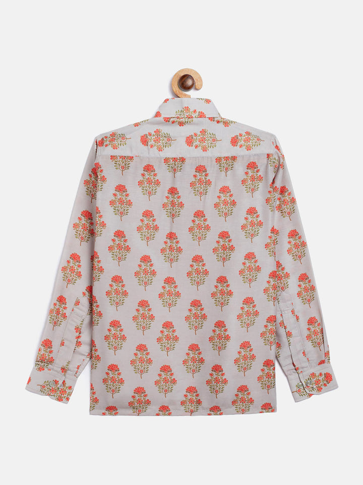 VASTRAMAY Boys' Multicolor-Base-Beige Ethnic Shirt - qivii