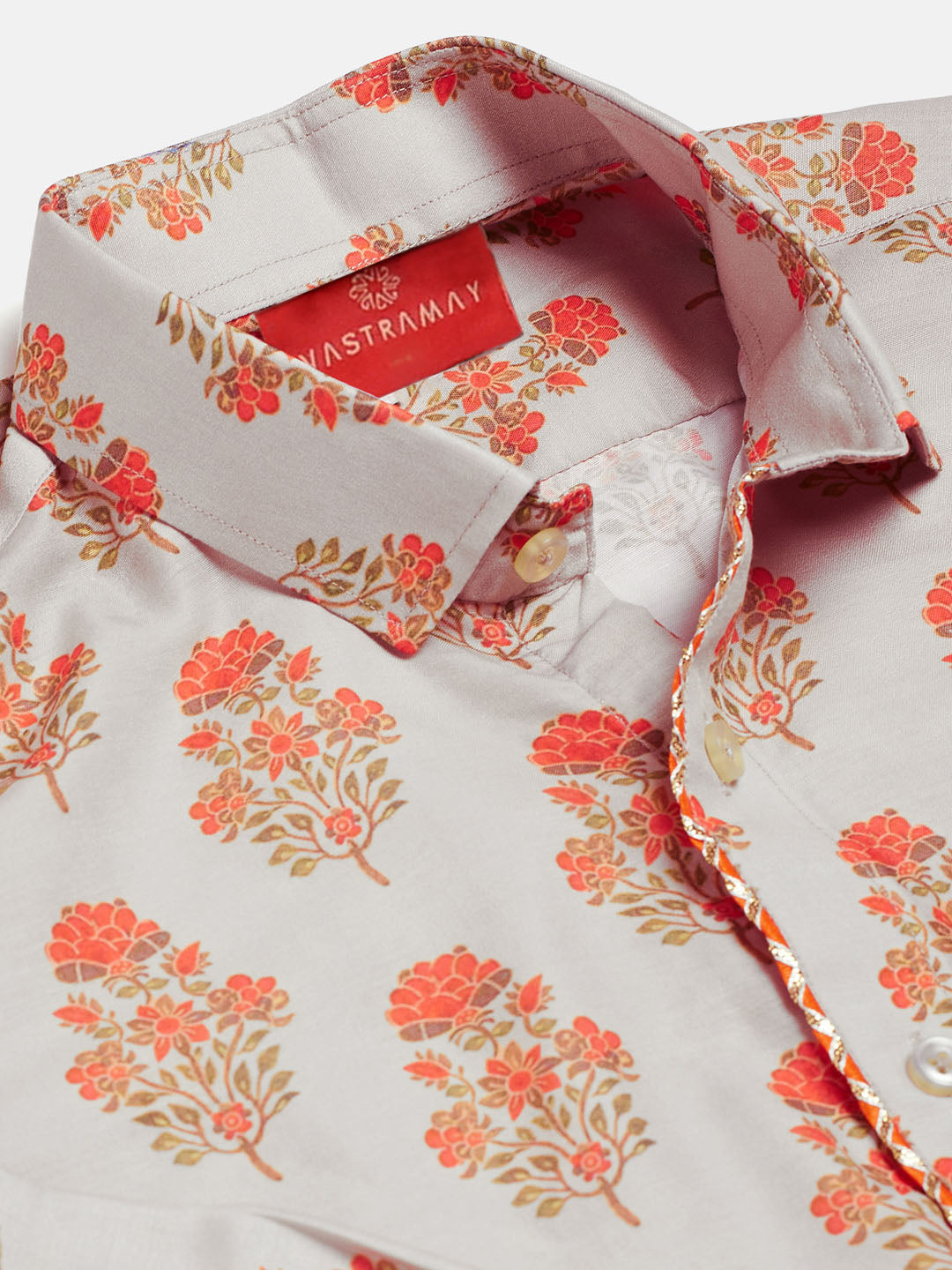 VASTRAMAY Boys' Multicolor-Base-Beige Ethnic Shirt - qivii