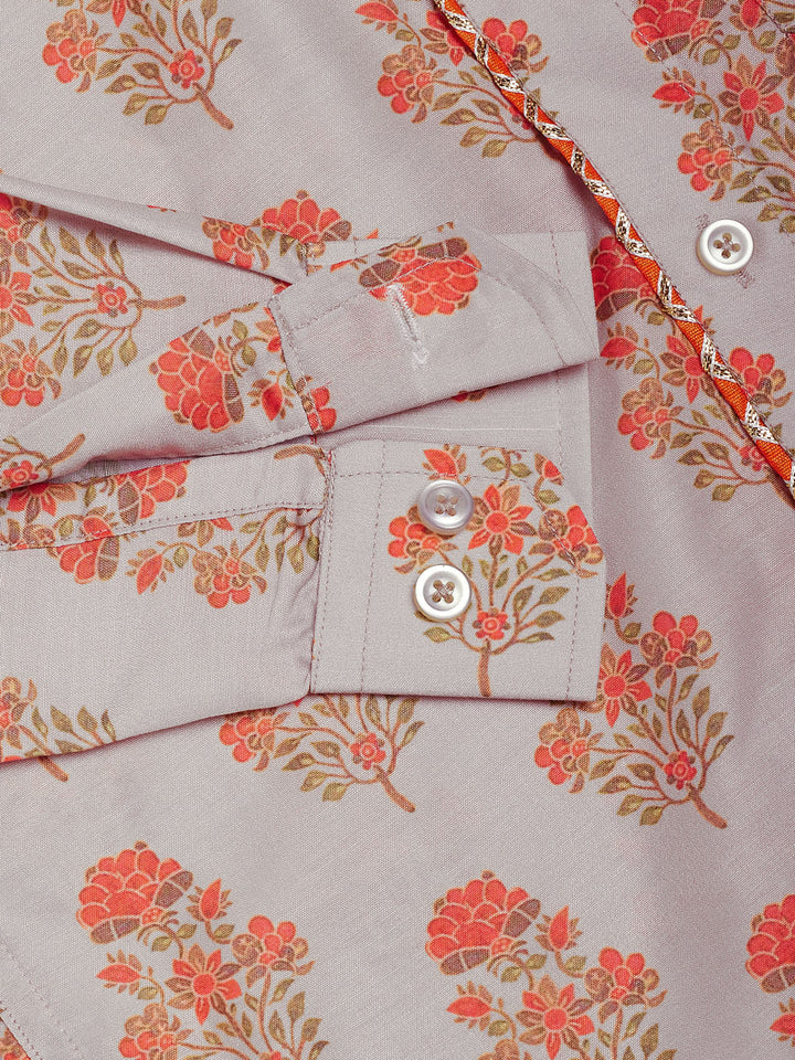 VASTRAMAY Boys' Multicolor-Base-Beige Ethnic Shirt - qivii