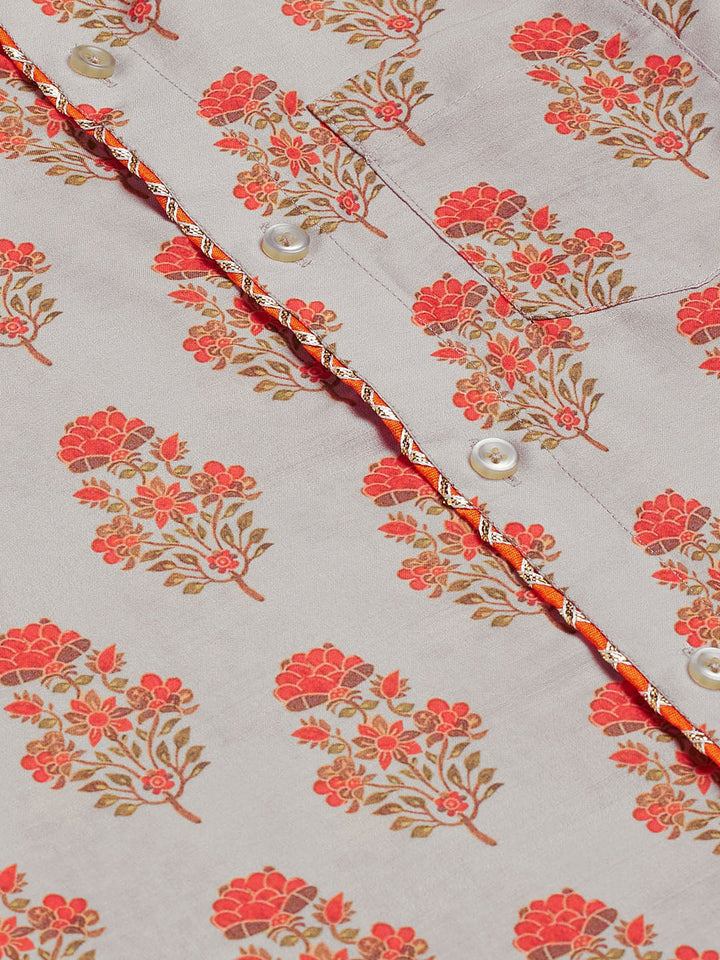 VASTRAMAY Boys' Multicolor-Base-Beige Ethnic Shirt - qivii