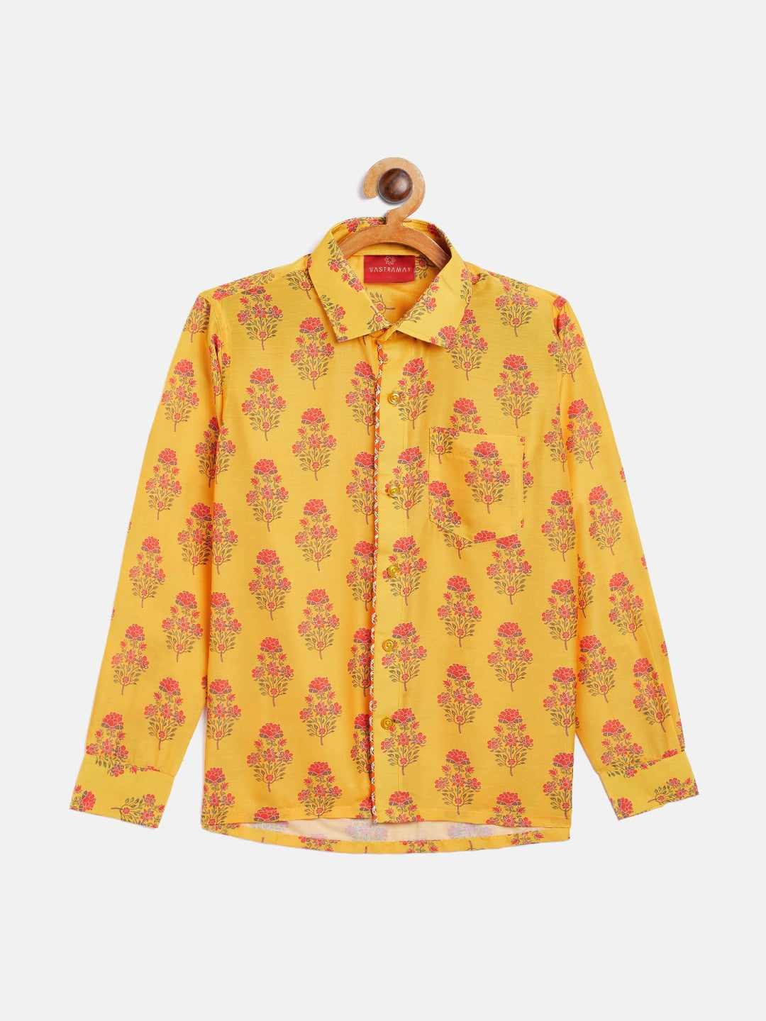 VASTRAMAY Boys' Multicolor-Base-Orange Ethnic Shirt - qivii