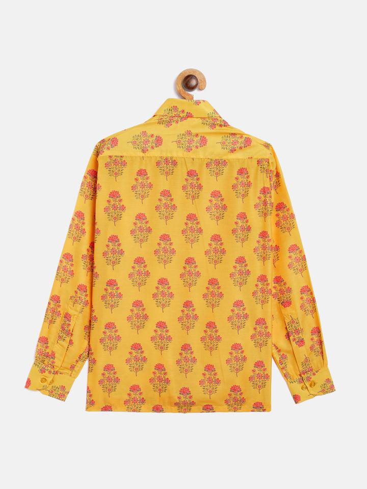 VASTRAMAY Boys' Multicolor-Base-Orange Ethnic Shirt - qivii