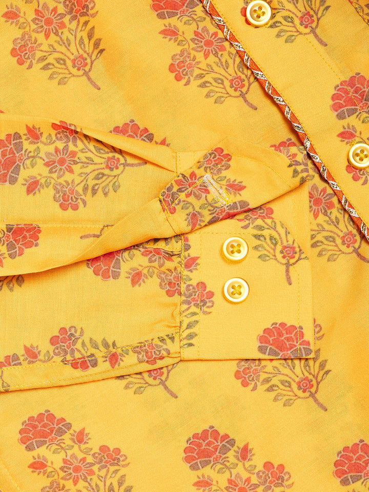 VASTRAMAY Boys' Multicolor-Base-Orange Ethnic Shirt - qivii