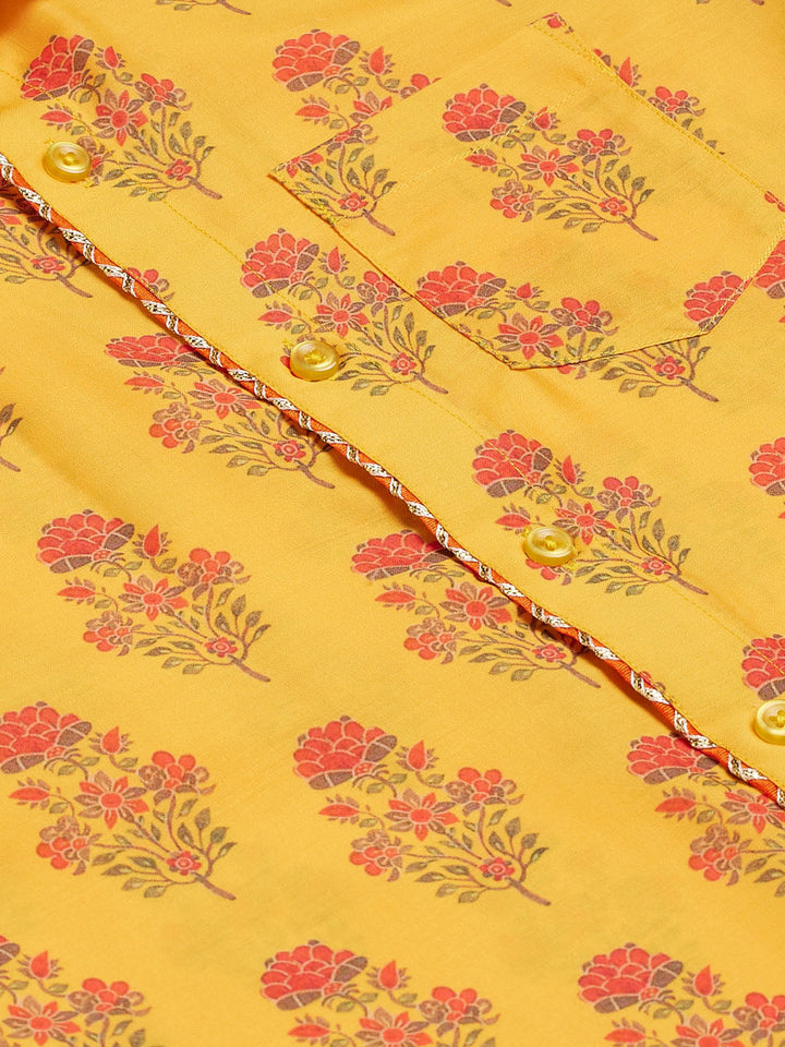 VASTRAMAY Boys' Multicolor-Base-Orange Ethnic Shirt - qivii