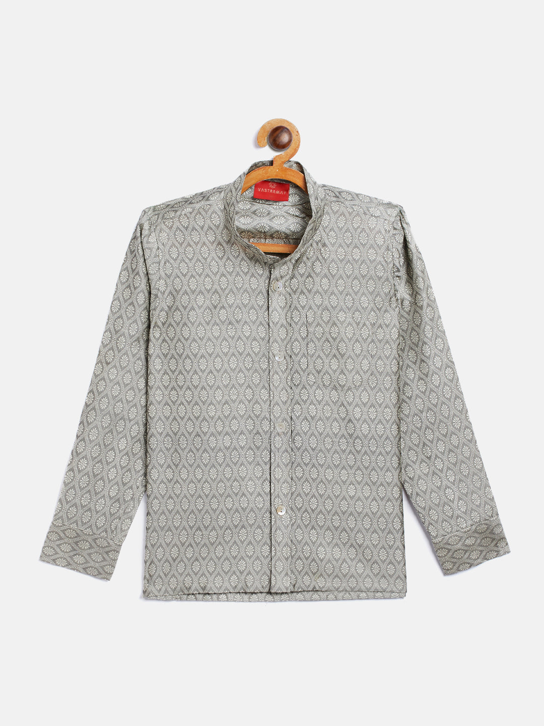 VASTRAMAY Boys' Beige Jacquard Ethnic Shirt - qivii