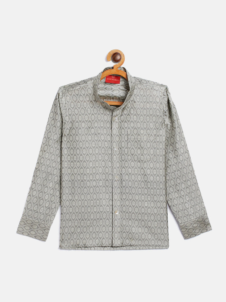 VASTRAMAY Boys' Beige Jacquard Ethnic Shirt - qivii