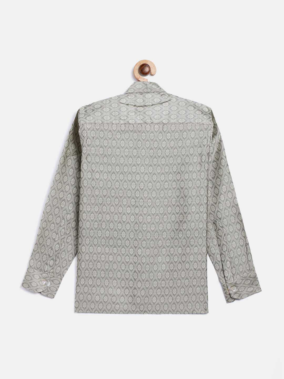 VASTRAMAY Boys' Beige Jacquard Ethnic Shirt - qivii