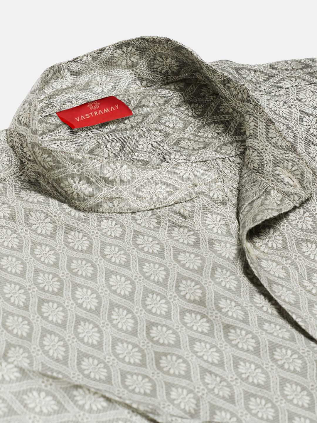 VASTRAMAY Boys' Beige Jacquard Ethnic Shirt - qivii