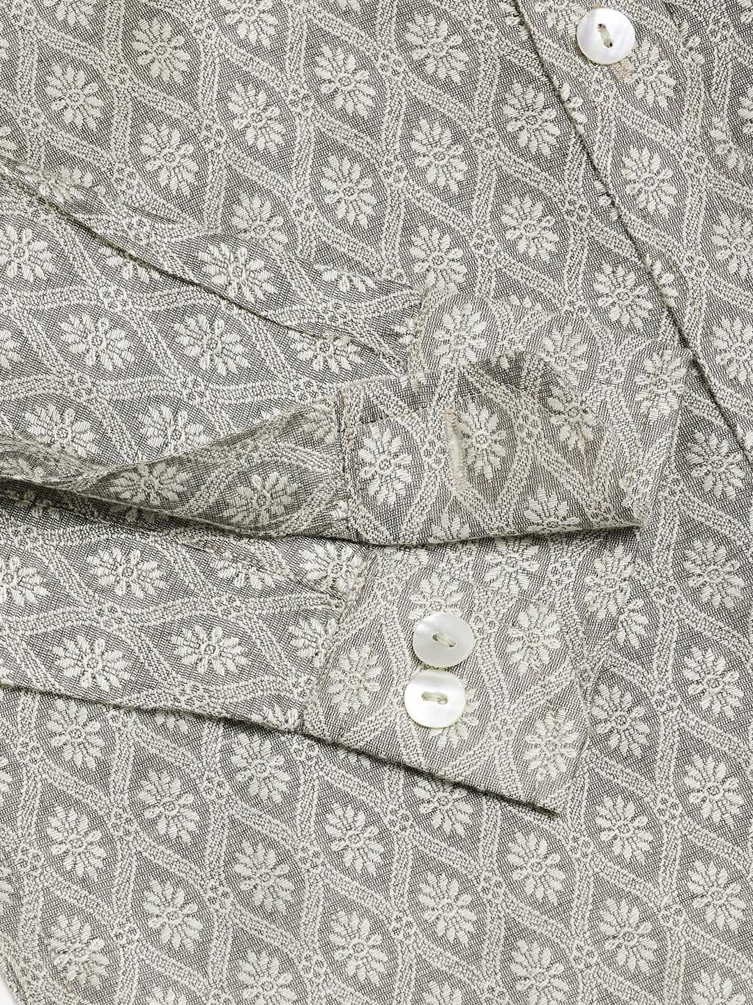 VASTRAMAY Boys' Beige Jacquard Ethnic Shirt - qivii