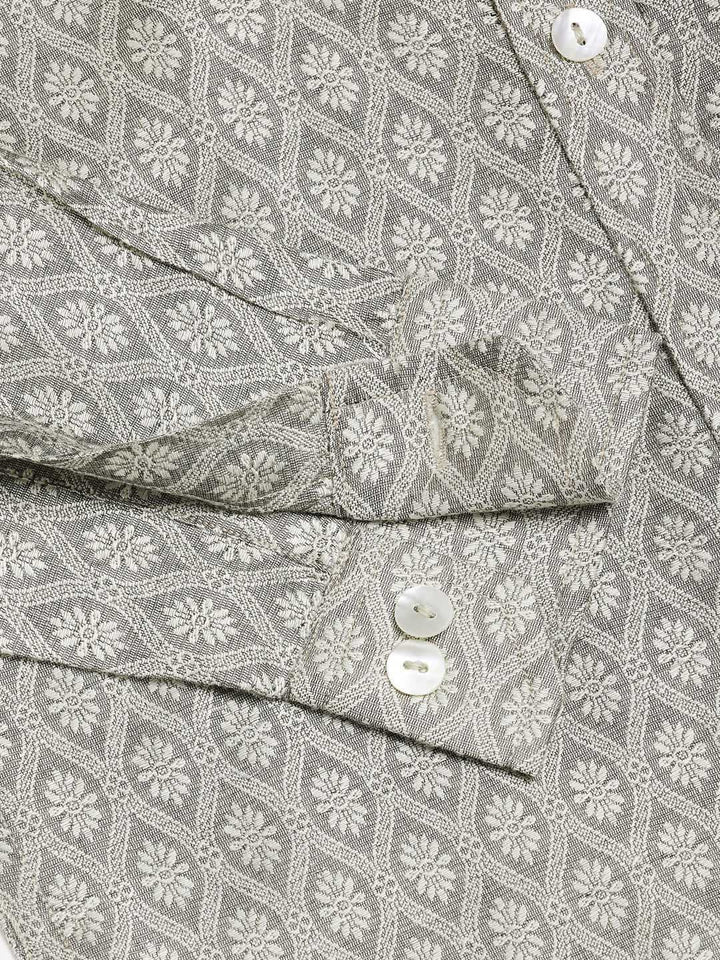 VASTRAMAY Boys' Beige Jacquard Ethnic Shirt - qivii