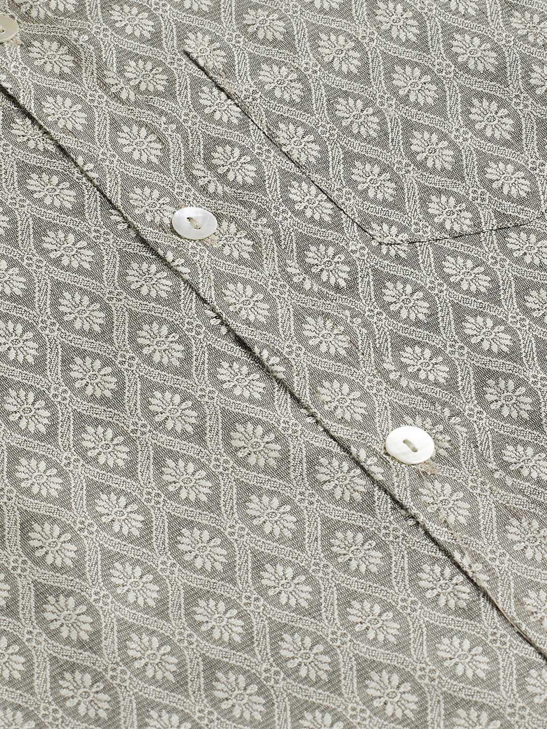 VASTRAMAY Boys' Beige Jacquard Ethnic Shirt - qivii