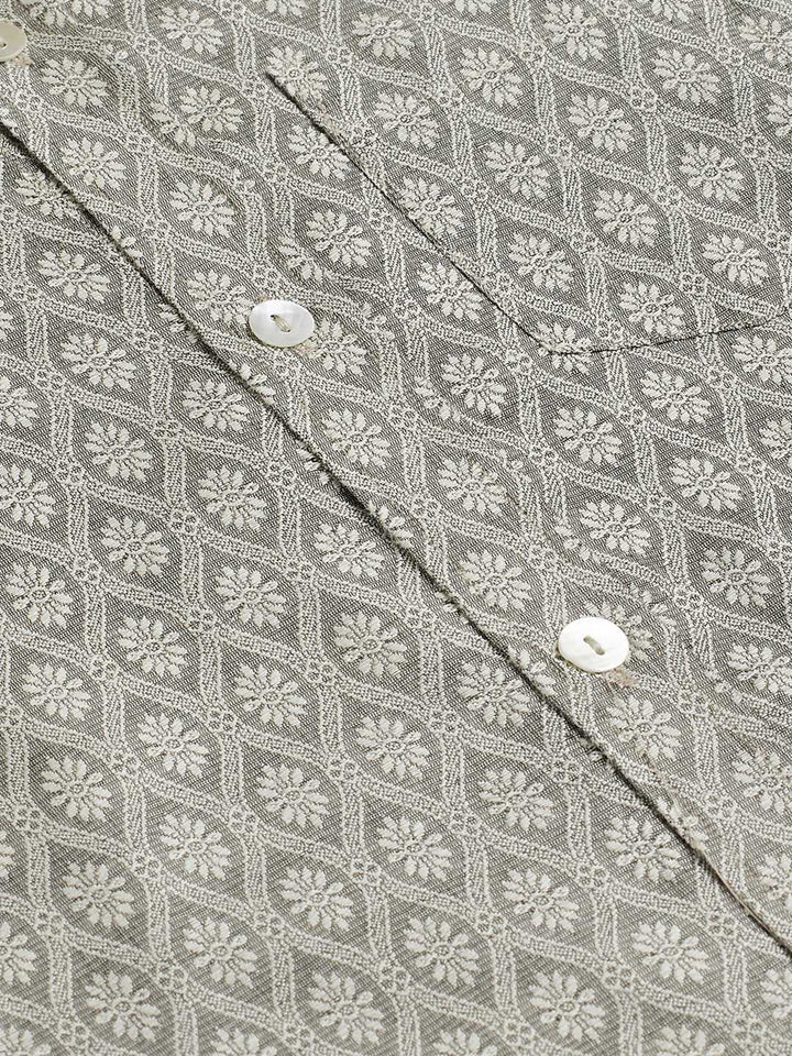 VASTRAMAY Boys' Beige Jacquard Ethnic Shirt - qivii